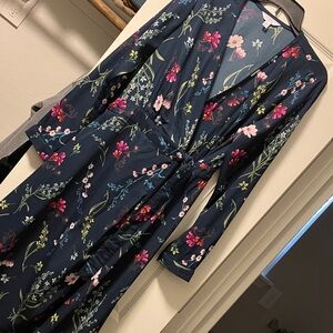 Navy Floral Top with Green Leaf Print